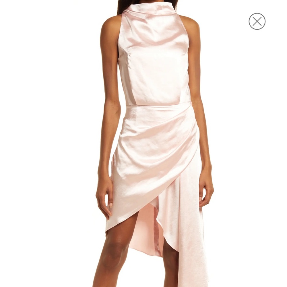 Elliatt Alaia Asymmetric Satin Cocktail Dress shirt mini midi pink pleated